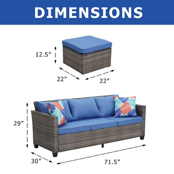 Zenova Outdoor Wicker Patio Conversation Sets With Ottoman，Cushioned Rattan Patio Furniture