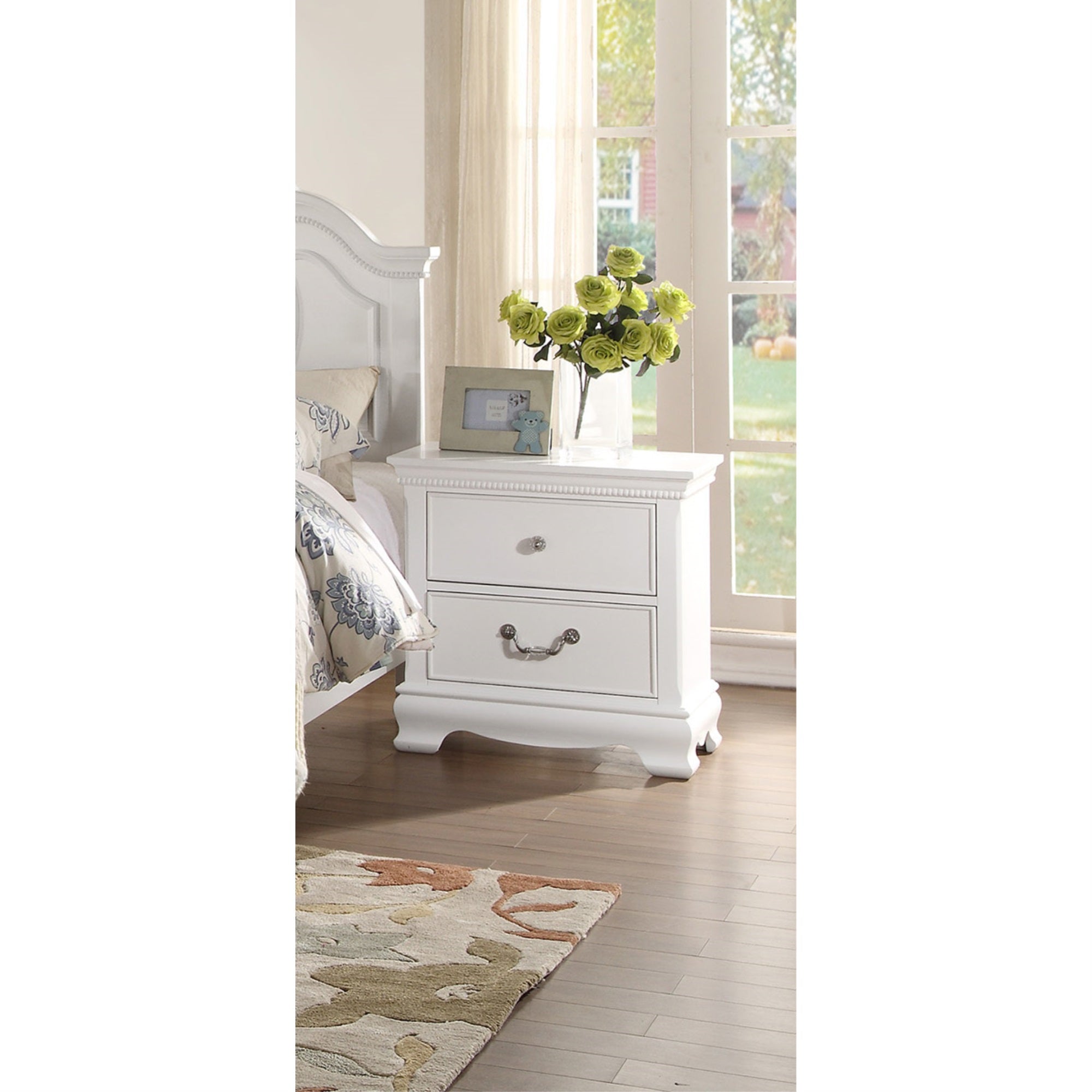 Benzara Wooden Night stand With 2 Drawers, White