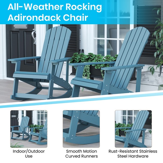 Flash Furniture Set Of 2 Savannah All weather Poly Resin Wood Adirondack Rocking Chairs With Side Table