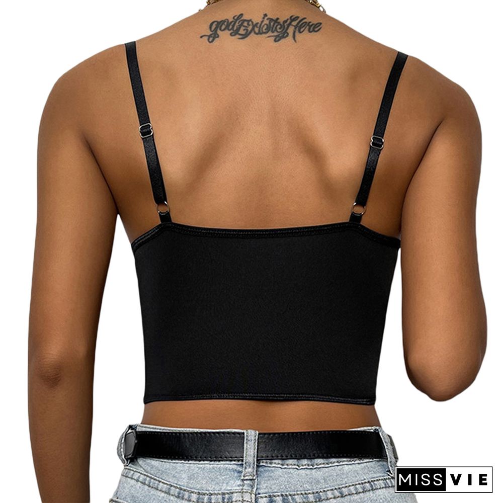 New Sexy Womens Camisole Solid Color Lace Hollow Out Sleeveless Backless Spaghetti Strap Crop Tops Summer Ladies Tshirts