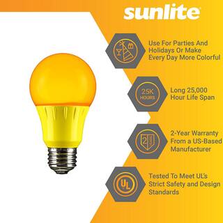 Sunlite 22-Watt Equivalent A19 LED Yellow Light Bulbs Medium E26 Base in Yellow (6-Pack) HD02223-6