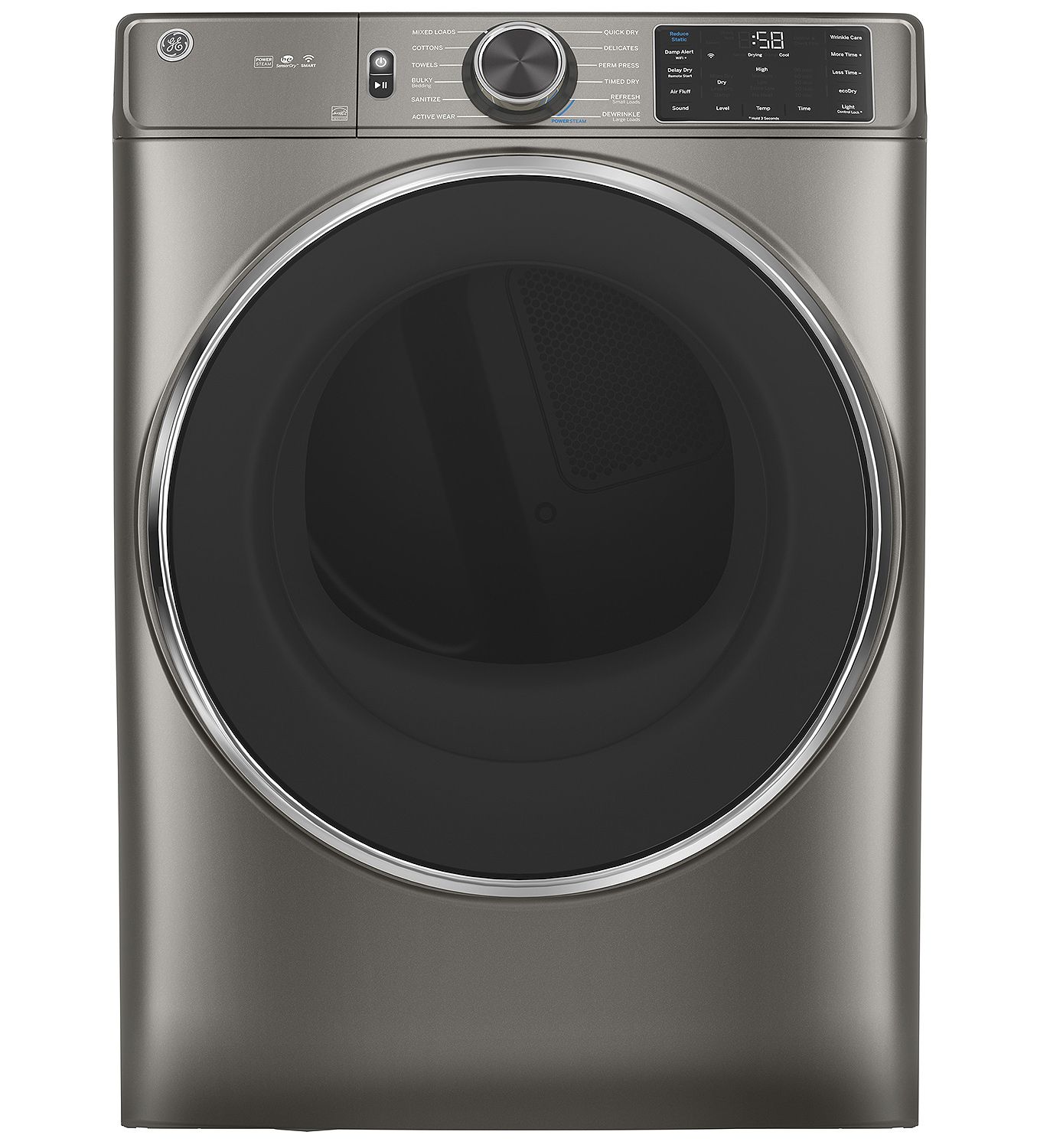 GE ADA 7.8 Cu. Ft. Satin Nickel Smart Front Load Gas Dryer With Steam And Sanitize Cycle