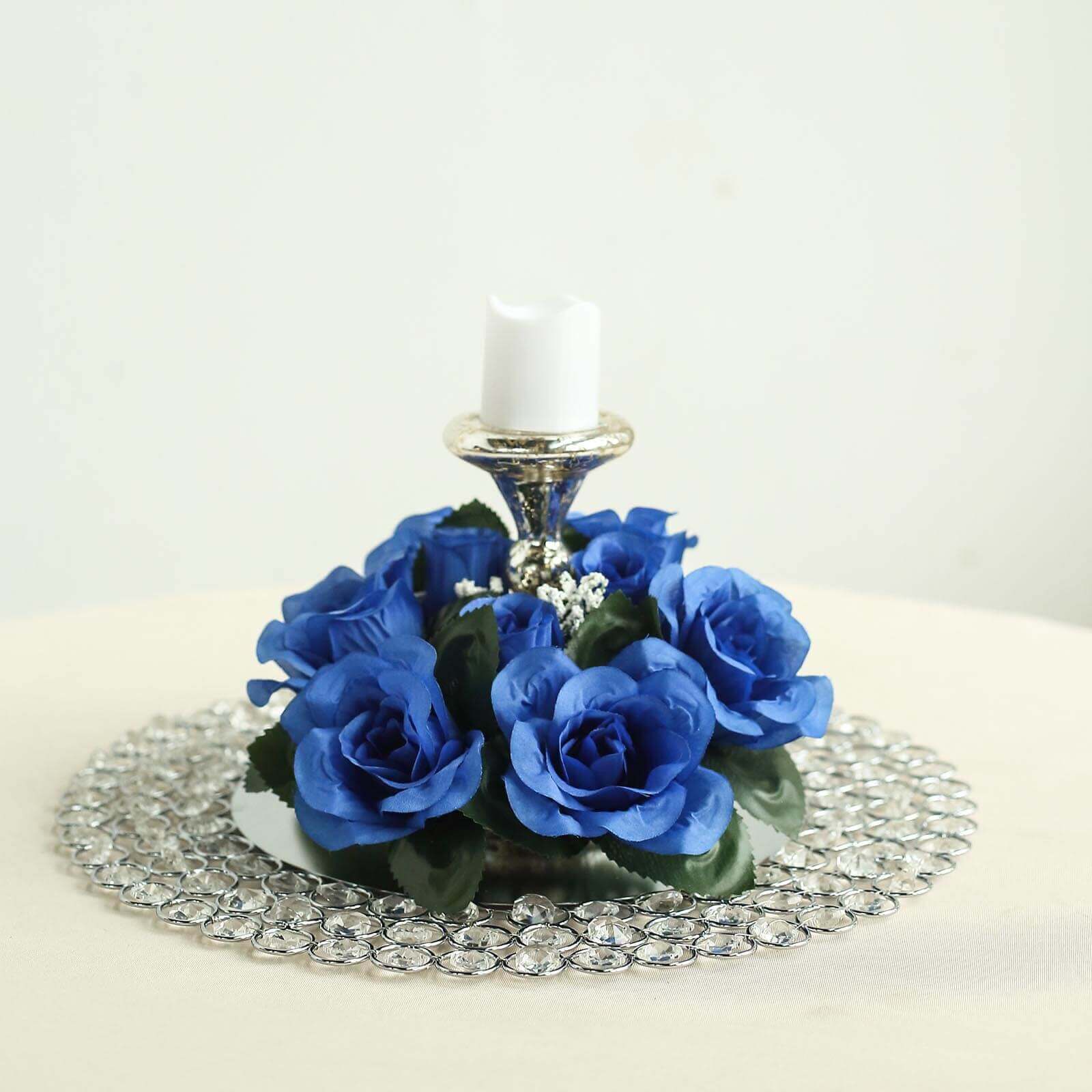 4 Pack Royal Blue Artificial Silk Rose Flower Candle Ring Wreaths 3