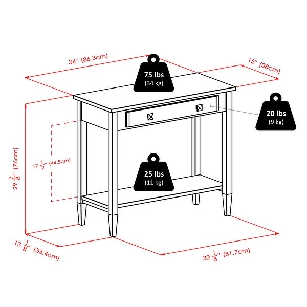 Richmond Console Table， Walnut - 33.98 x 15.69 x 29.92 inches