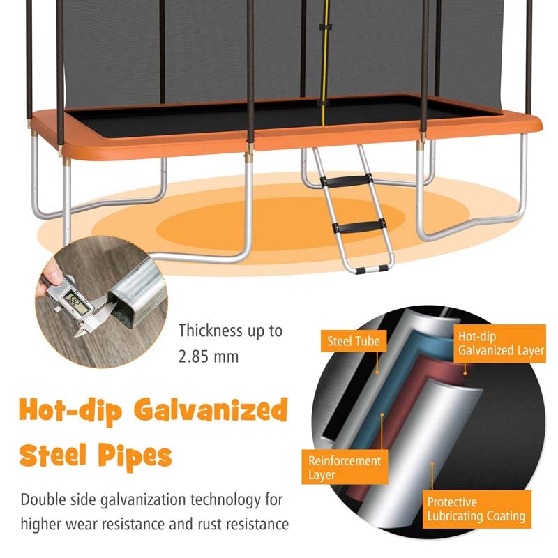 8 x 14 FT ASTM Certified Rectangular Trampoline with Safety Enclosure Net & Ladder