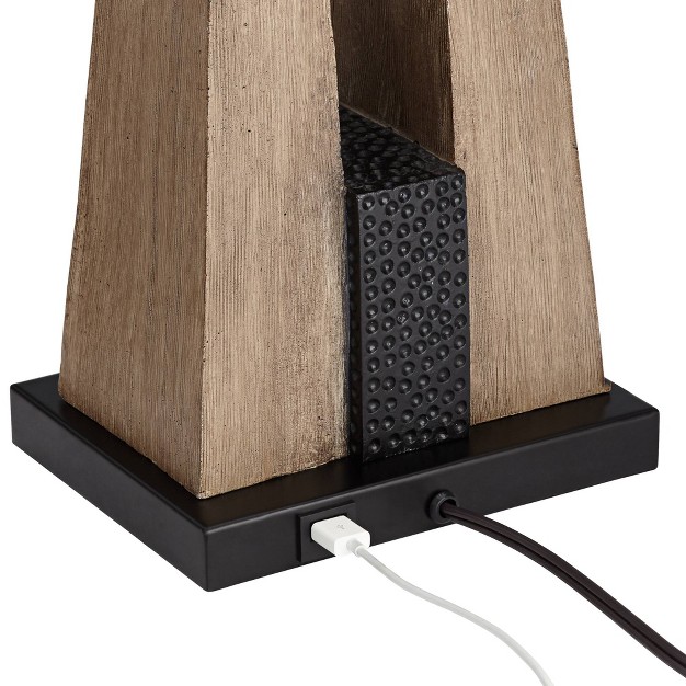 Tall Set Of 2 Wood With Usb Charging Port Oatmeal Tapered Rectangular Shade For Living Room