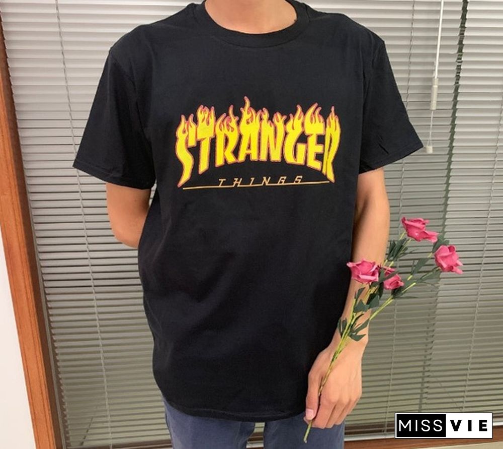 1Pcs Stranger Things Flame T Shirt Hot Topic Sleeve Men's Crew Neck Stranger Things Should I Stay Short Compression T Shirts