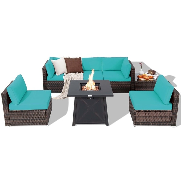 7PCS Patio Conversation Set Furniture Set w /50，000 BTU Fire Pit Table