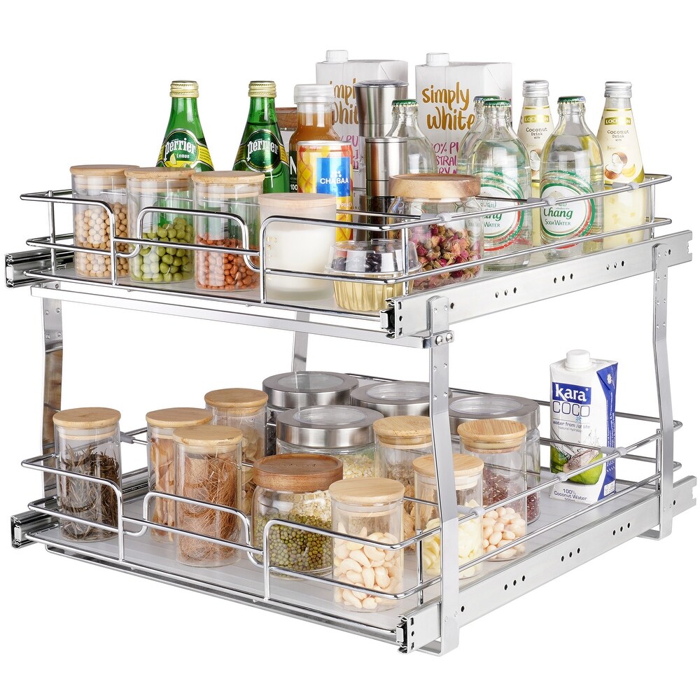 VEVOR 2 Tier 19x20in Pull Out Cabinet Organizer Heavy Duty Slide Out Pantry Shelvesfor Inside Kitchen Cabinet Bathroom