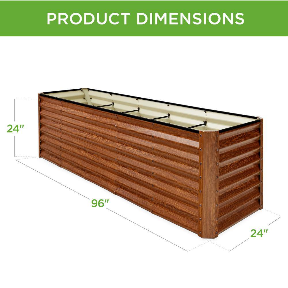 Best Choice Products 8 ft. x 2 ft. x 2 ft. Outdoor Steel Raised Garden Bed Planter Box for Vegetables Flowers Herbs - Wood Grain SKY6640