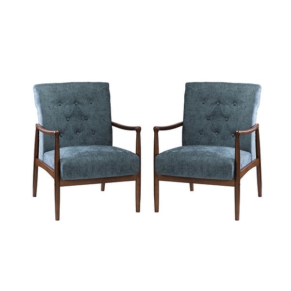 Leo Mid Century Modern Upholstered Accent Armchair with Button-tufted Back Set of 2 by HULALA HOME