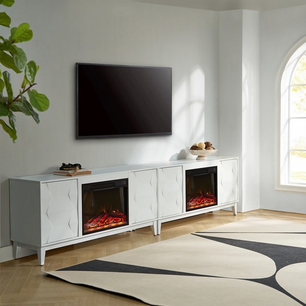 Media Console Tv Stand For Tvs Up To 55 quot With Electric Fireplace Included Set Of 2 artful Living Design white