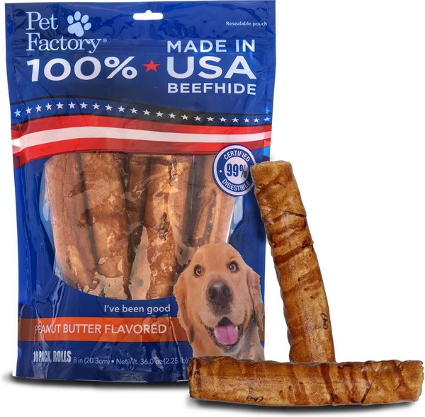 Pet Factory Beefhide 8-inch Rolls Peanut Butter Flavored Dog Hard Chews