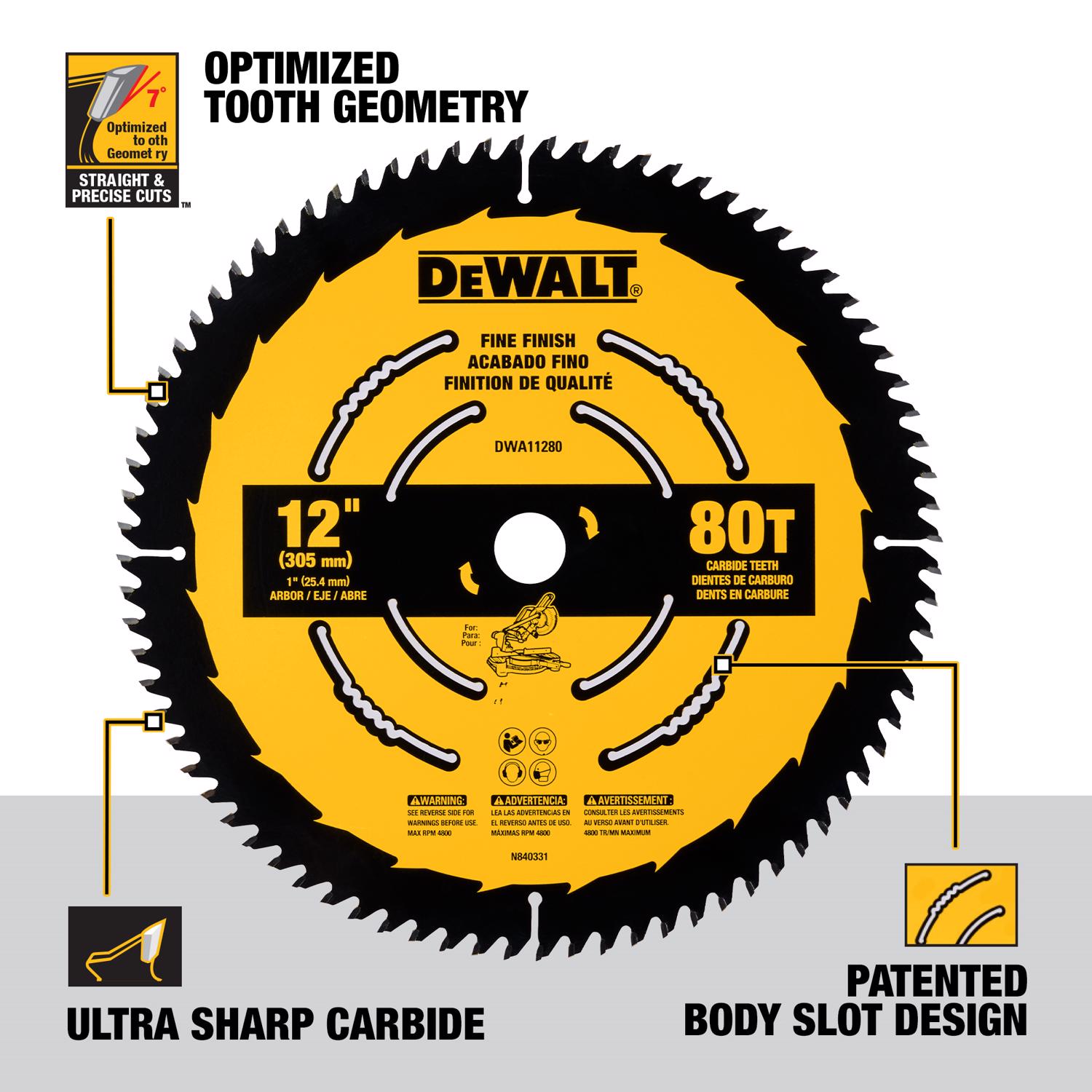 DW 12 in. D X 1 in. Fine Finish Carbide Tipped Circular Saw Blade 80 teeth 1 pc