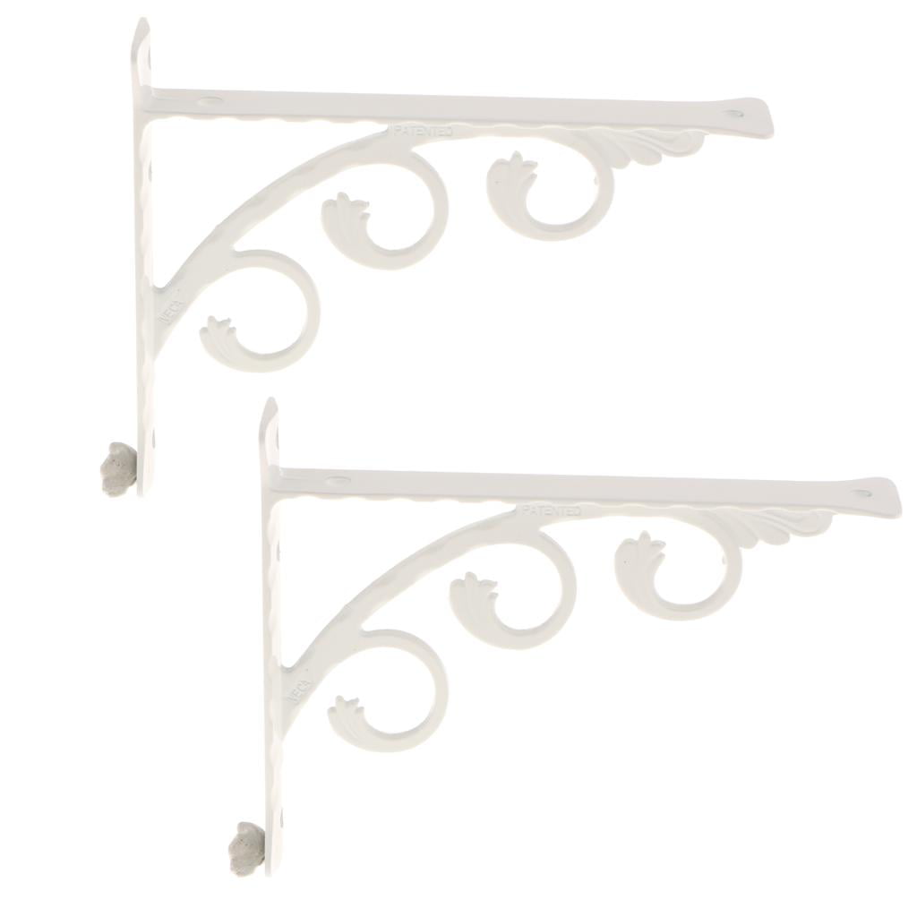 Decorative Wall Shelf Brackets, 2 Pack Heavy Duty Corner Shelf Supporter for Bookshelves, Bedroom/Kitchen/Office Shelves, Metal Brackets (White) , 12x15cm