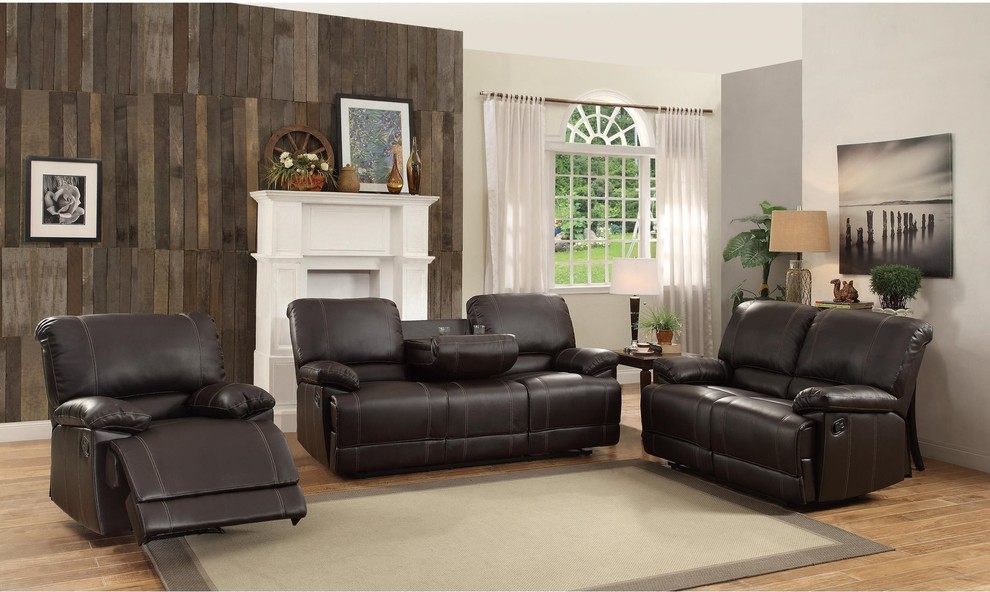 2 Piece Cadoret Set Double Recliner Drop Down Sofa  Chair Brown Leather   Contemporary   Living Room Furniture Sets   by AMOC  Houzz