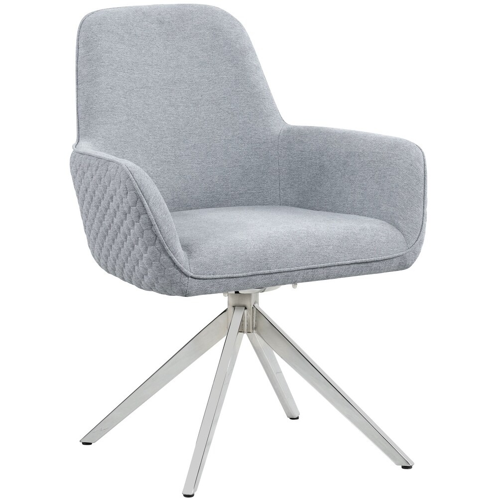 Contemporary Deisgn Light Grey Quilted Fabric Swivel Arm Chair