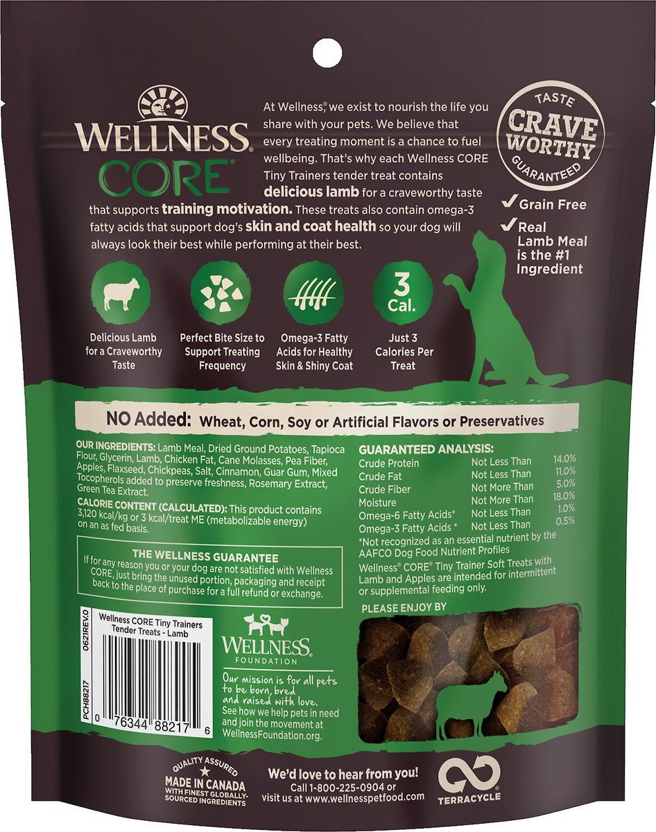 Wellness CORE Tiny Trainers Tender Lamb and Apples Dog Treats， 6-oz bag