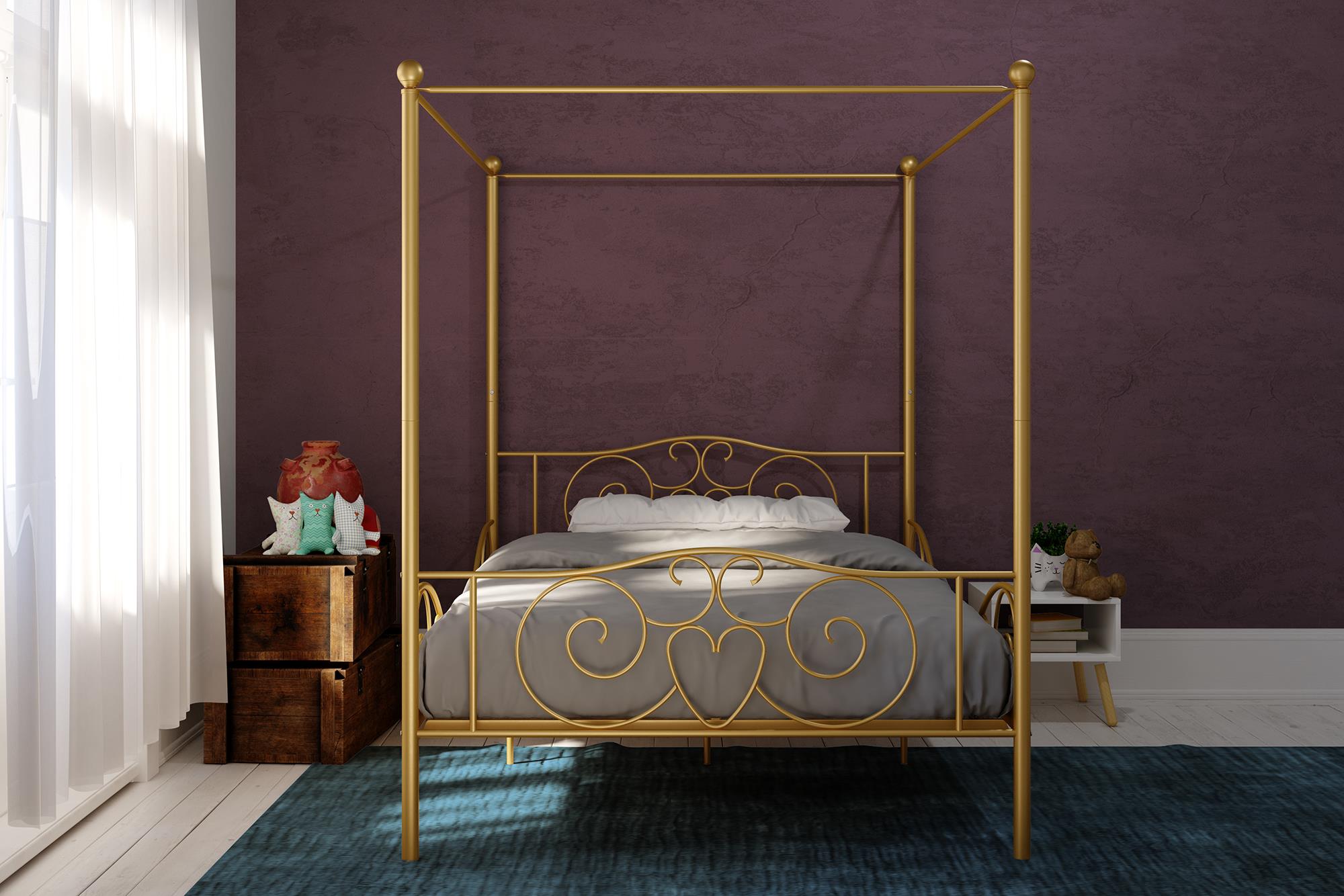 Elm & Oak Metal Canopy Kids Poster Bed, Full, Gold