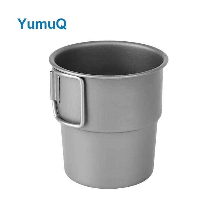 YumuQ 300ml Stackable Pure titanium Outdoor Camping Water Beer Cup With Folding Handle For Travel Hiking