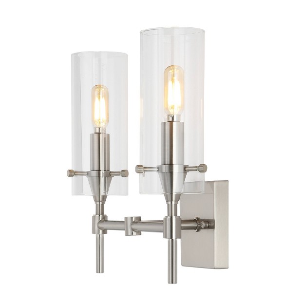 2 light Cato Modern Iron glass Led Vanity Nickel clear Jonathan Y