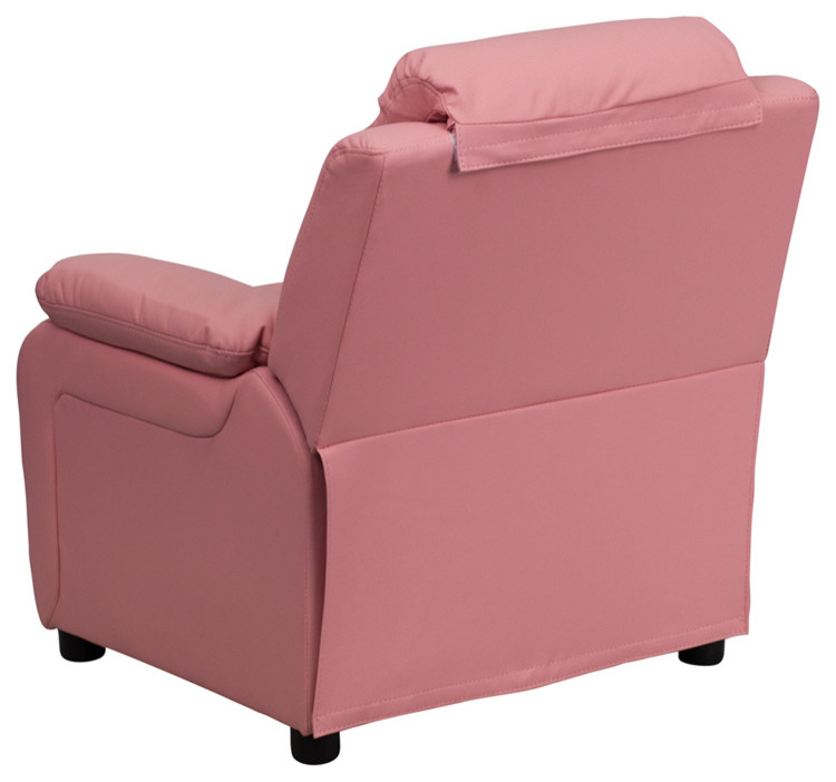 Deluxe Padded Contemporary Pink Vinyl Kids Recliner With Storage Arms   Contemporary   Recliner Chairs   by clickhere2shop  Houzz
