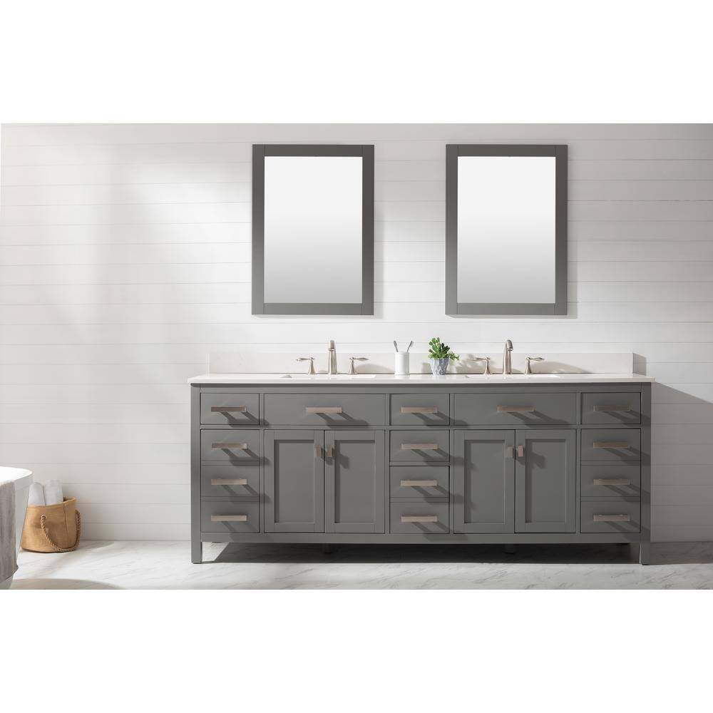 Design Element Valentino 84 in. W x 22 in. D x 33.75 in. H Bath Vanity in Gray with Quartz Vanity Top in White with White Basin V01-84-GY