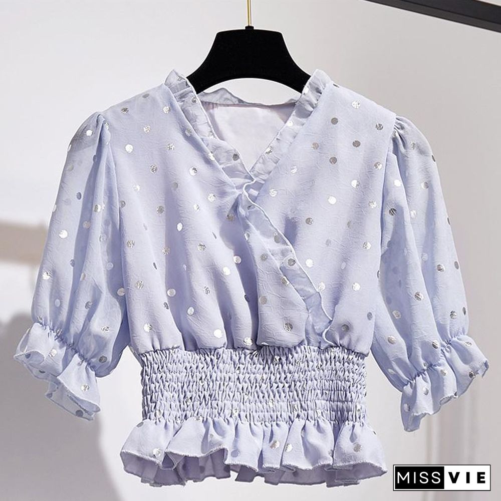 Sweety Chiffon Polka Dot Blouses+Skirt P15846