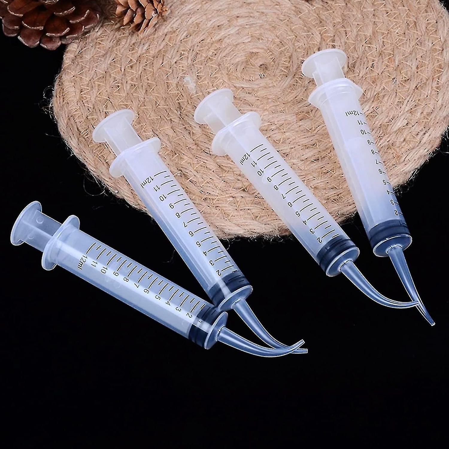 4 Pack 12ml Dental Syringe With Curved Tip， 12cc Disposable Dental Irrigation Syringe For Oral Denta