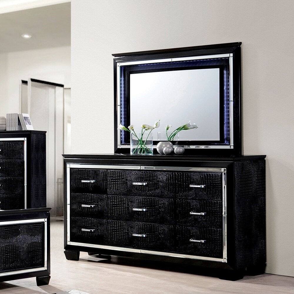 Ruff Crocodile Contemporary Wood 9 Drawer 2 piece Dresser and Mirror Set by Furniture of America