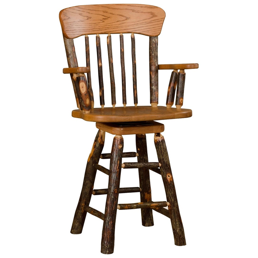 Hickory Log Oak Back Barstool with Arms