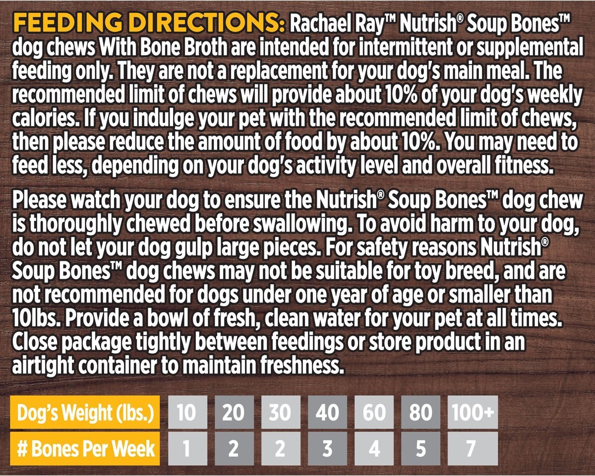 Rachael Ray Nutrish Soup Bones with Bone Broth Savory Beef Dog Treats， 9 count