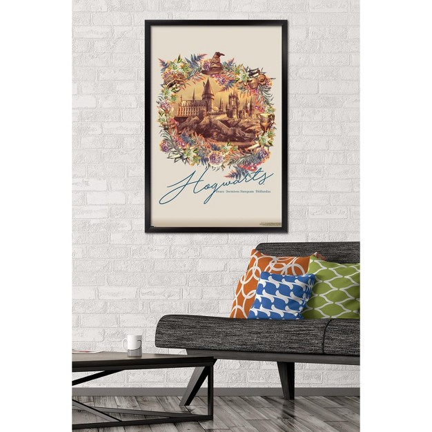 Trends International The Wizarding World Harry Potter Floral Hogwarts Framed Wall Poster Prints