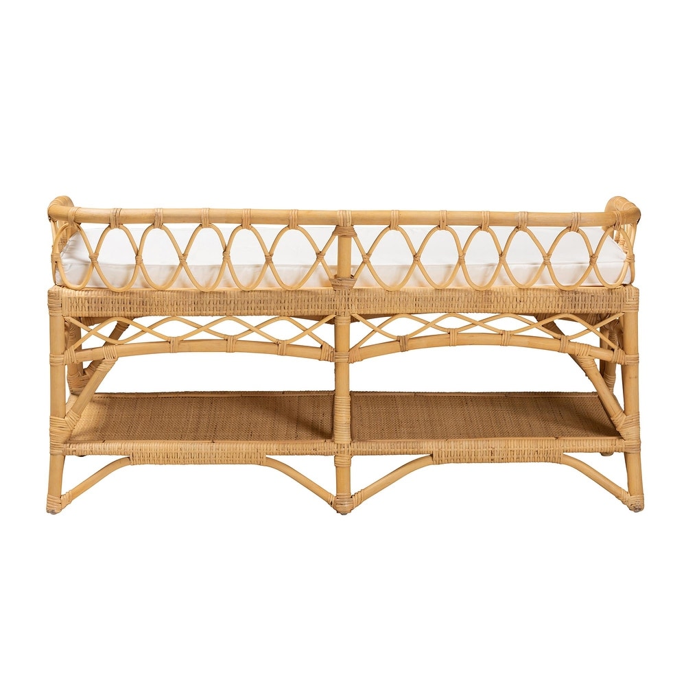 Leryn Modern Bohemian Natural Brown Rattan Bench