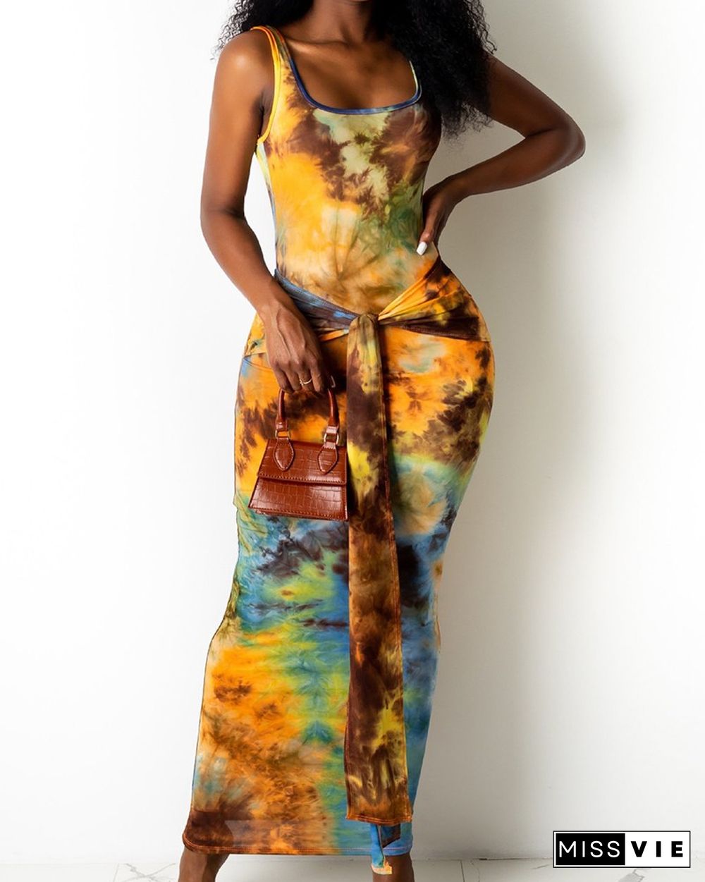 Floral Print Sleeveless Slit Midi Dress