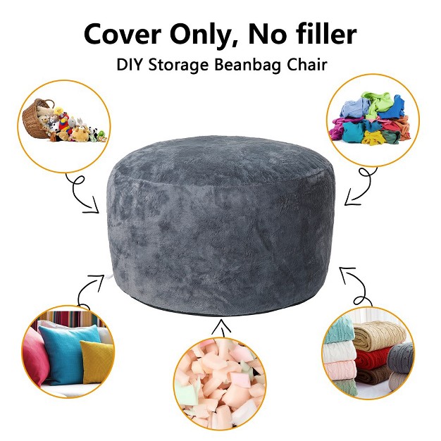 Bean Bag Chair Cover no Filler Adult Beanbag Chair Outside Cover Big Round Soft Fluffy Faux Fur Beanbag Lazy Sofa Bed Cover