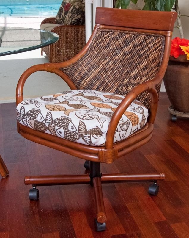 Bermuda Tilt Swivel Caster Chair In Sienna With Seaworld Sand   Tropical   Armchairs And Accent Chairs   by Alexander  ampSheridan Importers LLC  Houzz