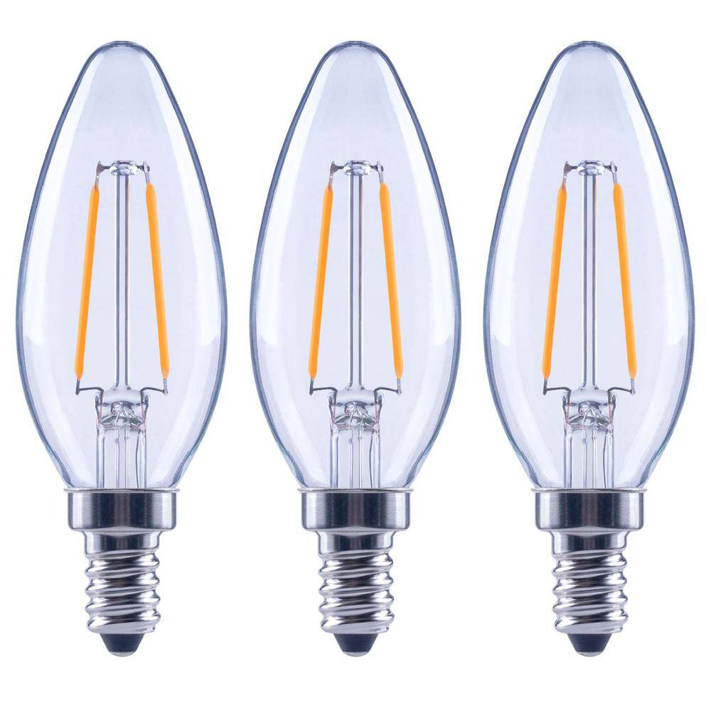 EcoSmart 25-Watt Equivalent B11 Blunt Tip Dimmable E12 Candelabra Clear Glass LED Vintage Edison Light Bulb Bright White (3-Pack) FG-04190