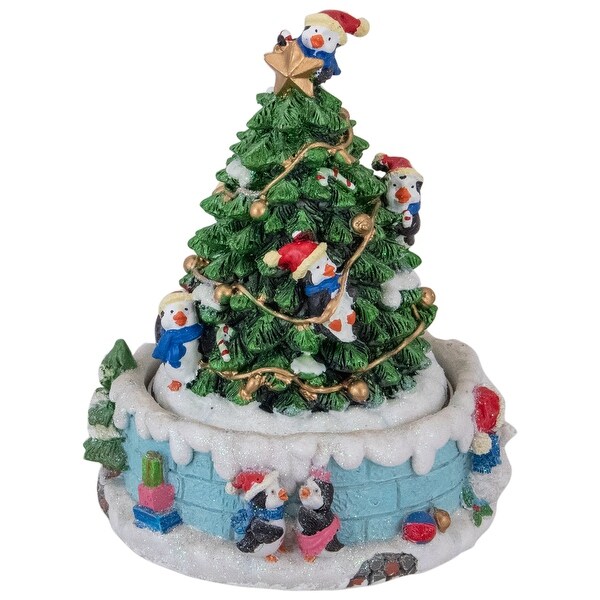 Penguins and Christmas Tree Rotating Music Box