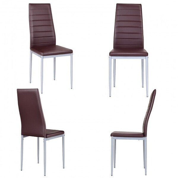 4 pcs PVC Leather Dining Side Chairs Elegant Design - 16.0