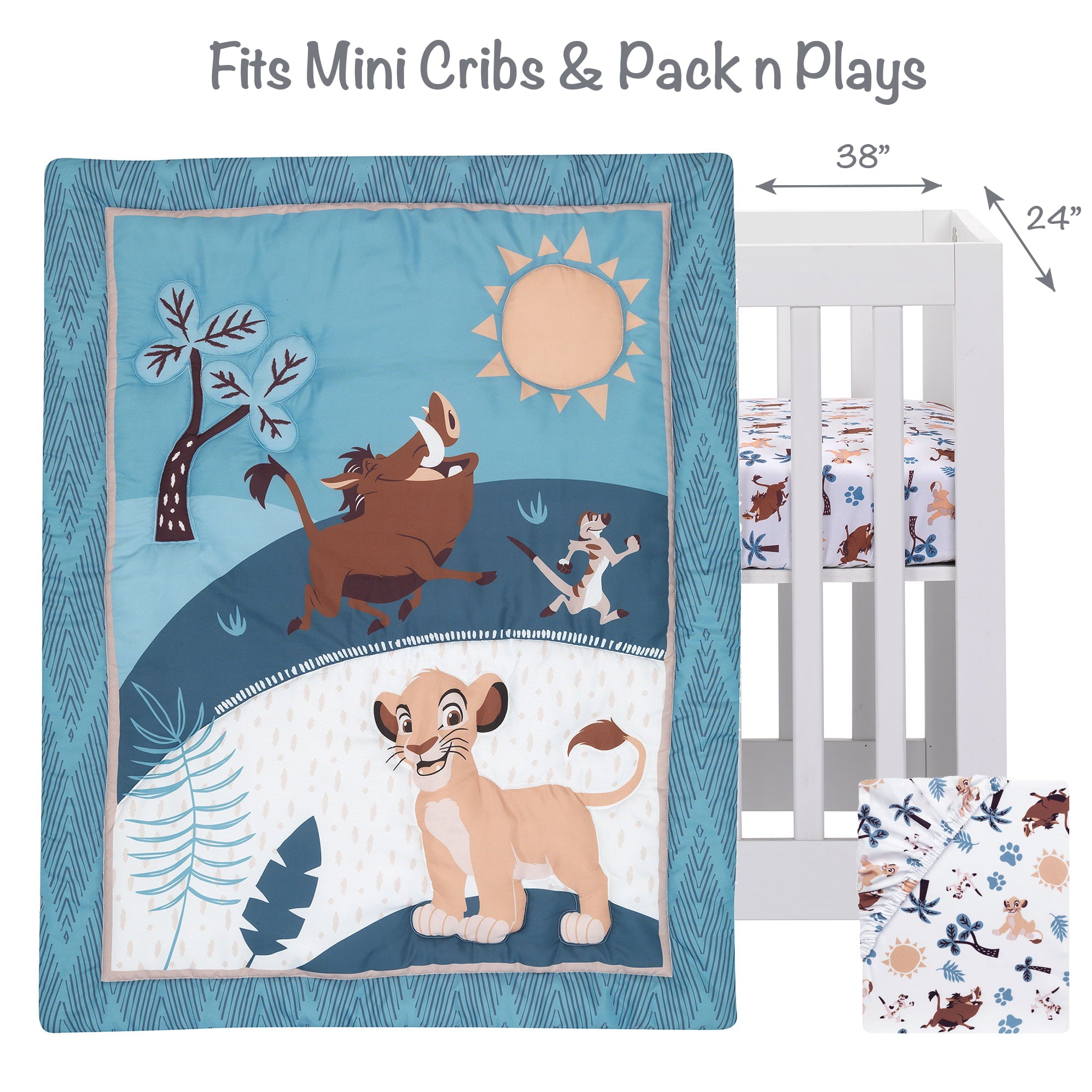 Lambs and Ivy Disney Baby Lion King Adventure Blue 3-Piece Mini Crib Bedding Set