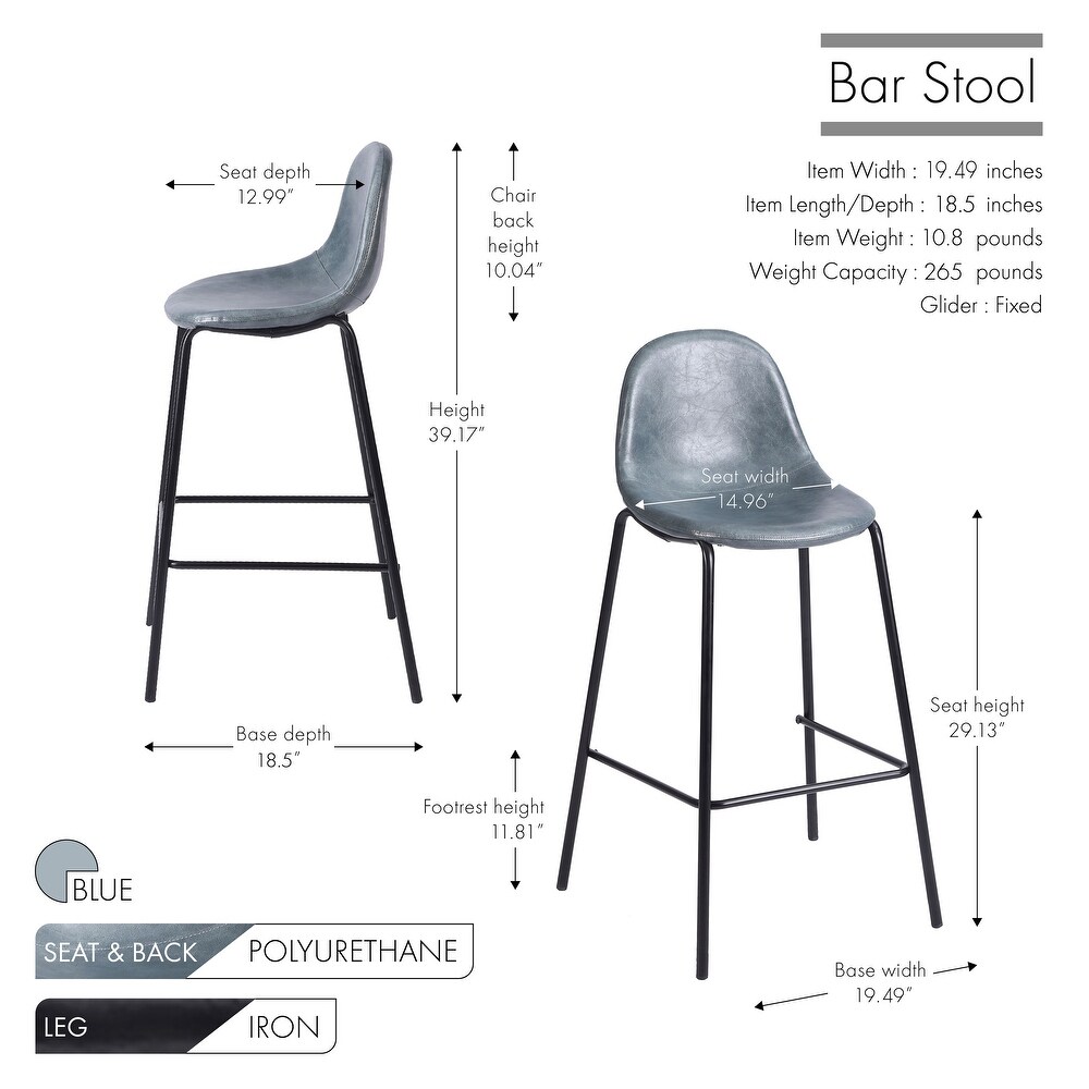 Porthos Home Tuca Bar Stools Set Of 2  PU Leather Upholstery  Iron Legs