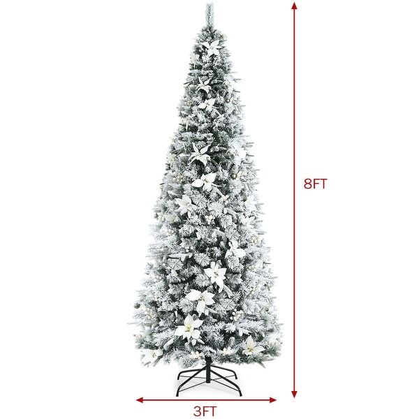 Gymax 5/6/7/8 FT Artificial Snow Flocked Pencil Christmas Tree w/