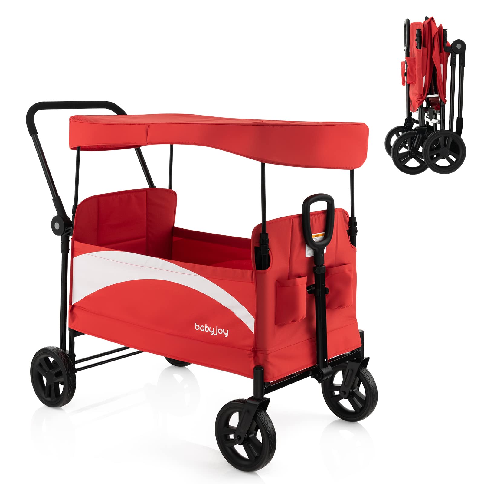 Collapsible Wagon Stroller for 2 Kids & Cargo, Push Pull Double Stroller