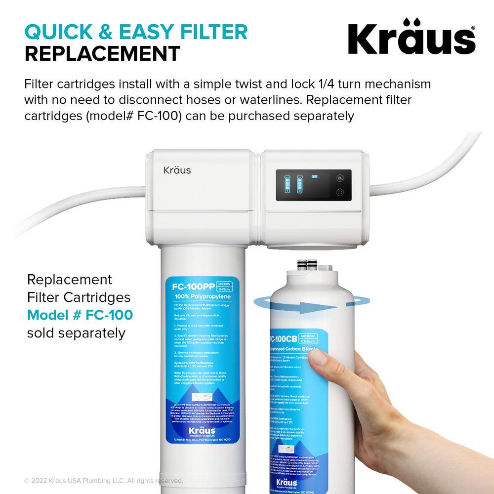 KRAUS Purita 2-Stage Carbon Block Under-Sink Water Filtration System with Digital Display Monitor FS-1000