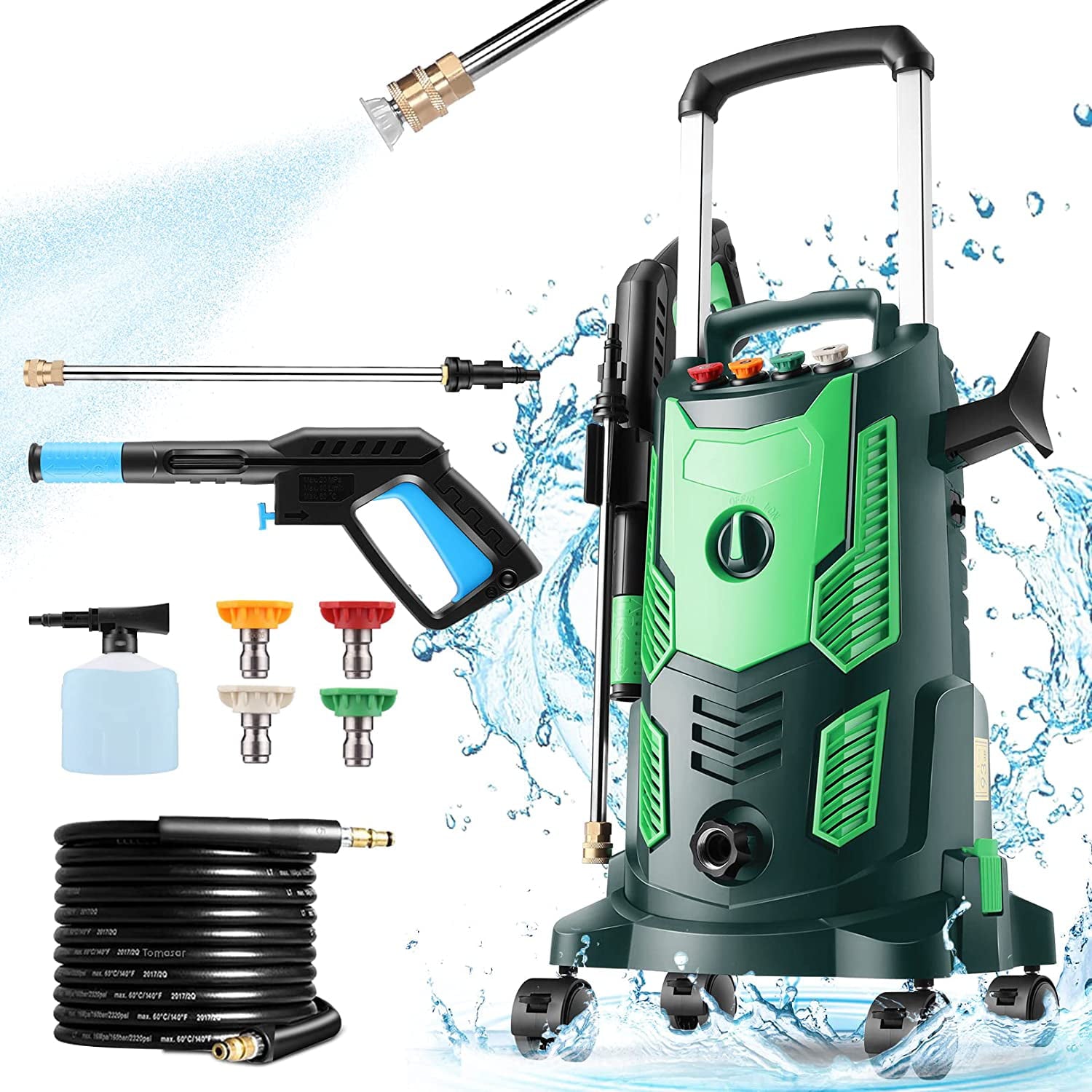 Homdox 1800W Electric Pressure Washer, 2.2GPM High Power Washer, Powerful Machine with 360°Spinner Spinner Wheel, Iron Spray Lance, Self Assembled, for Patio, Garden, and Car Cleaning