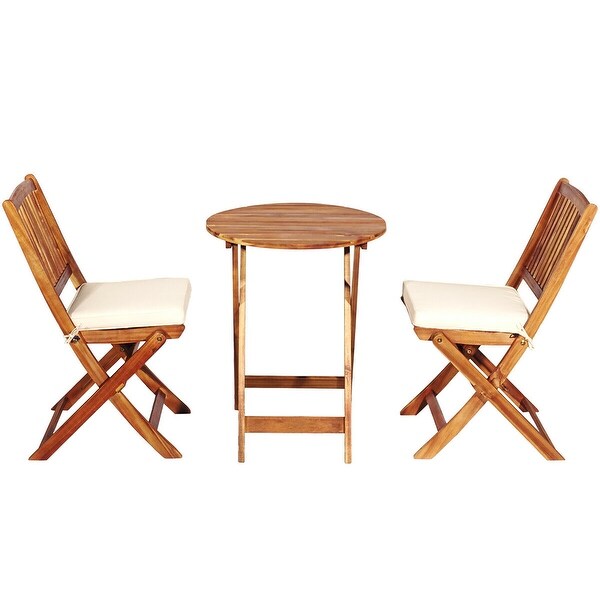 Costway 3PCS Patio Folding Wooden Bistro Set Cushioned Chair