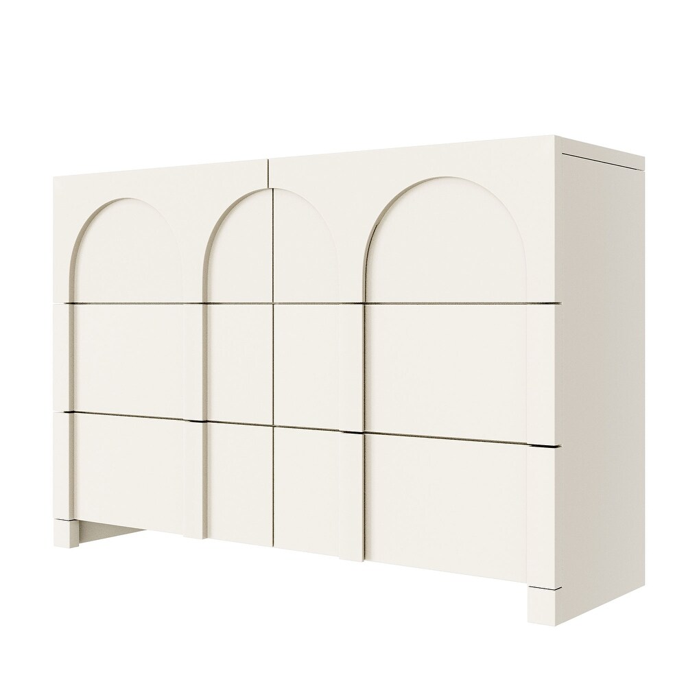 Modern White 6 Drawer Double Dresser Wooden Storage Chest of Drawers for Bedroom 48.2\