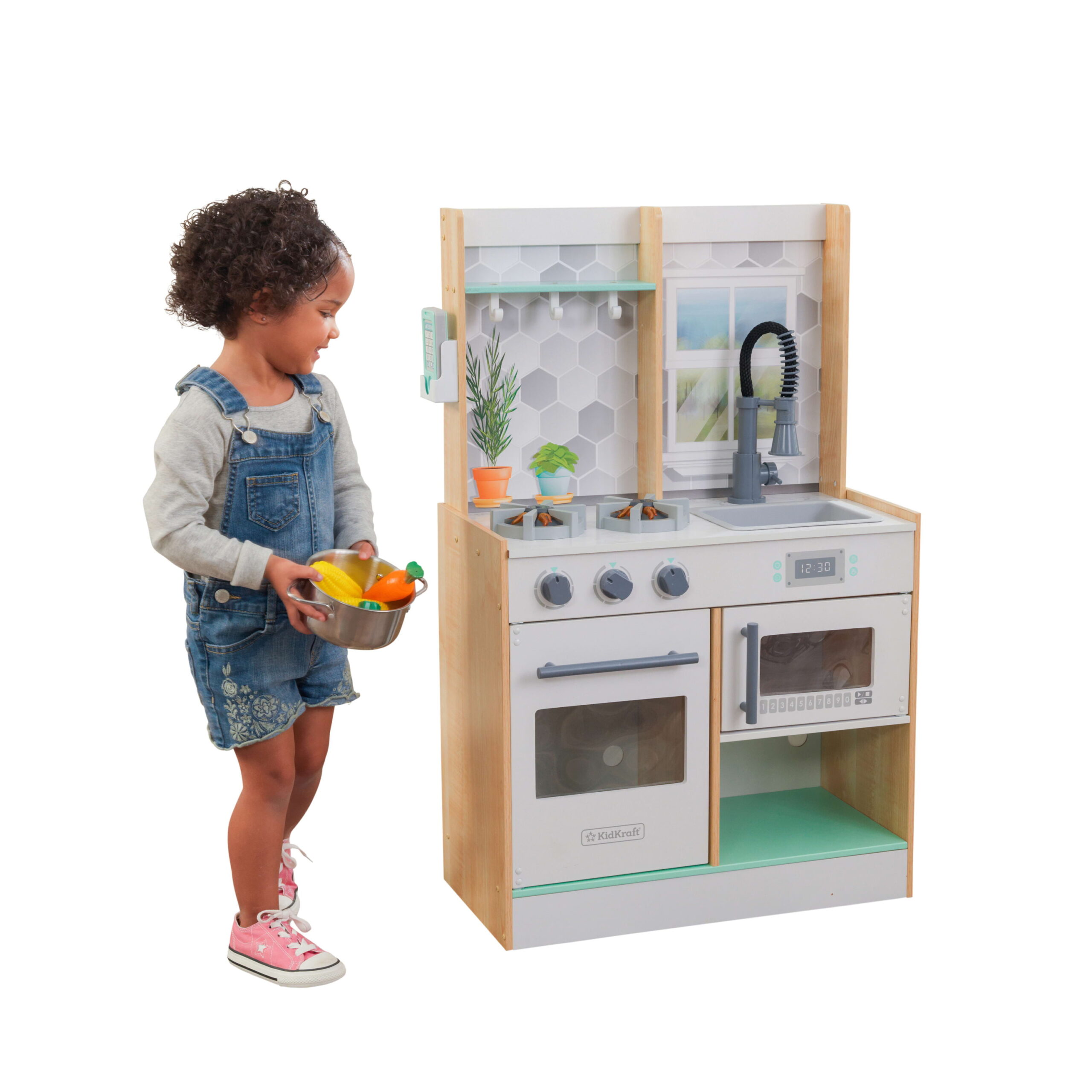 KidKraft Let's Cook Wooden Play Kitchen - Natural with 1 Piece Accessory Play Set