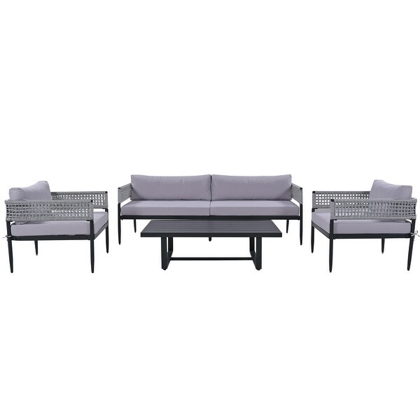 4 Pieces Outdoor Patio Sectional Sofa with Cushions - Overstock - 37500226